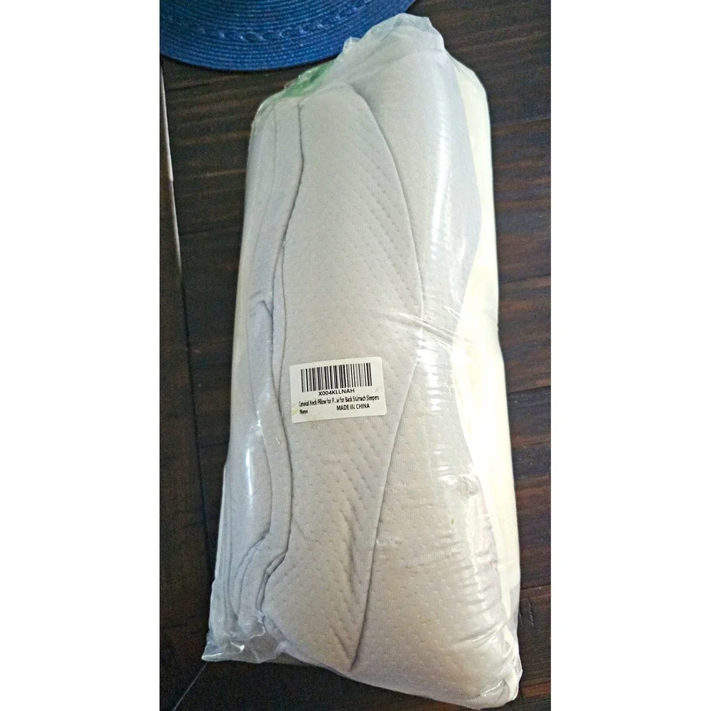 Cervical Memory Foam Neck Pillow 14 x 24 in Square Breathable White/Gray